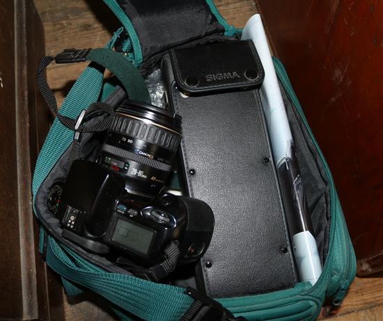 Canon EOS 100 SLR camera with EF100-300mm & Sigma telephone lens and others